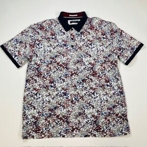 Barabas Mens 2XL Polo Shirt Abstract Floral Paint Splatter Short Sleeve Navy Red